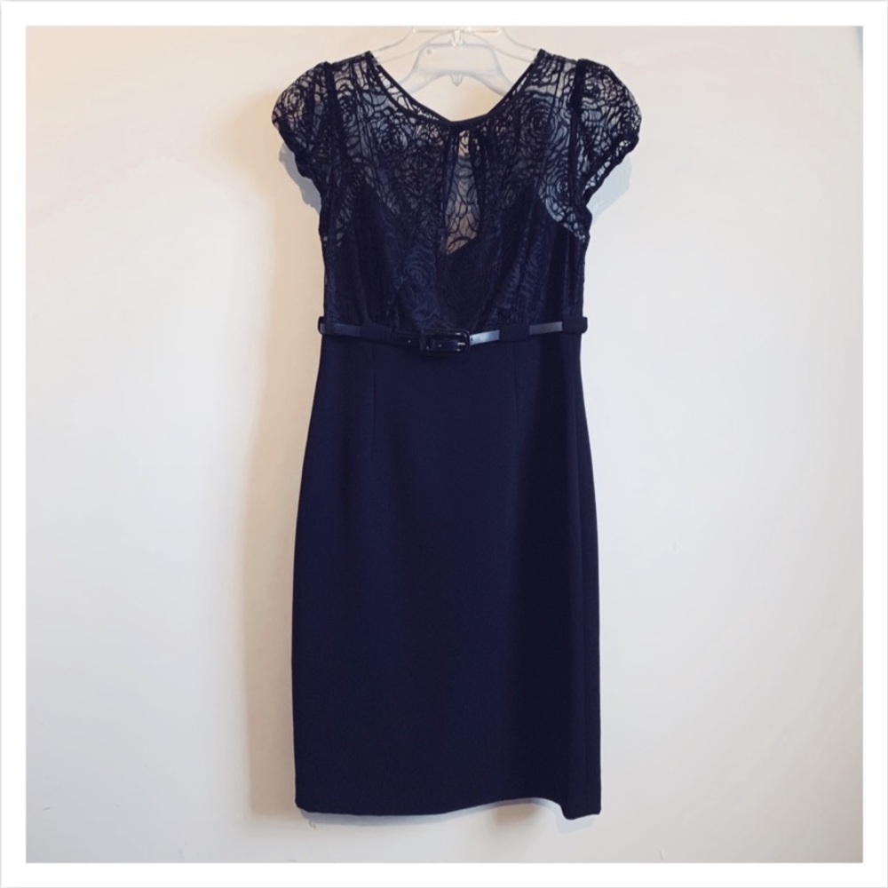 CALVIN KLEIN Black Sheer Illusion Sheath Dress EUC